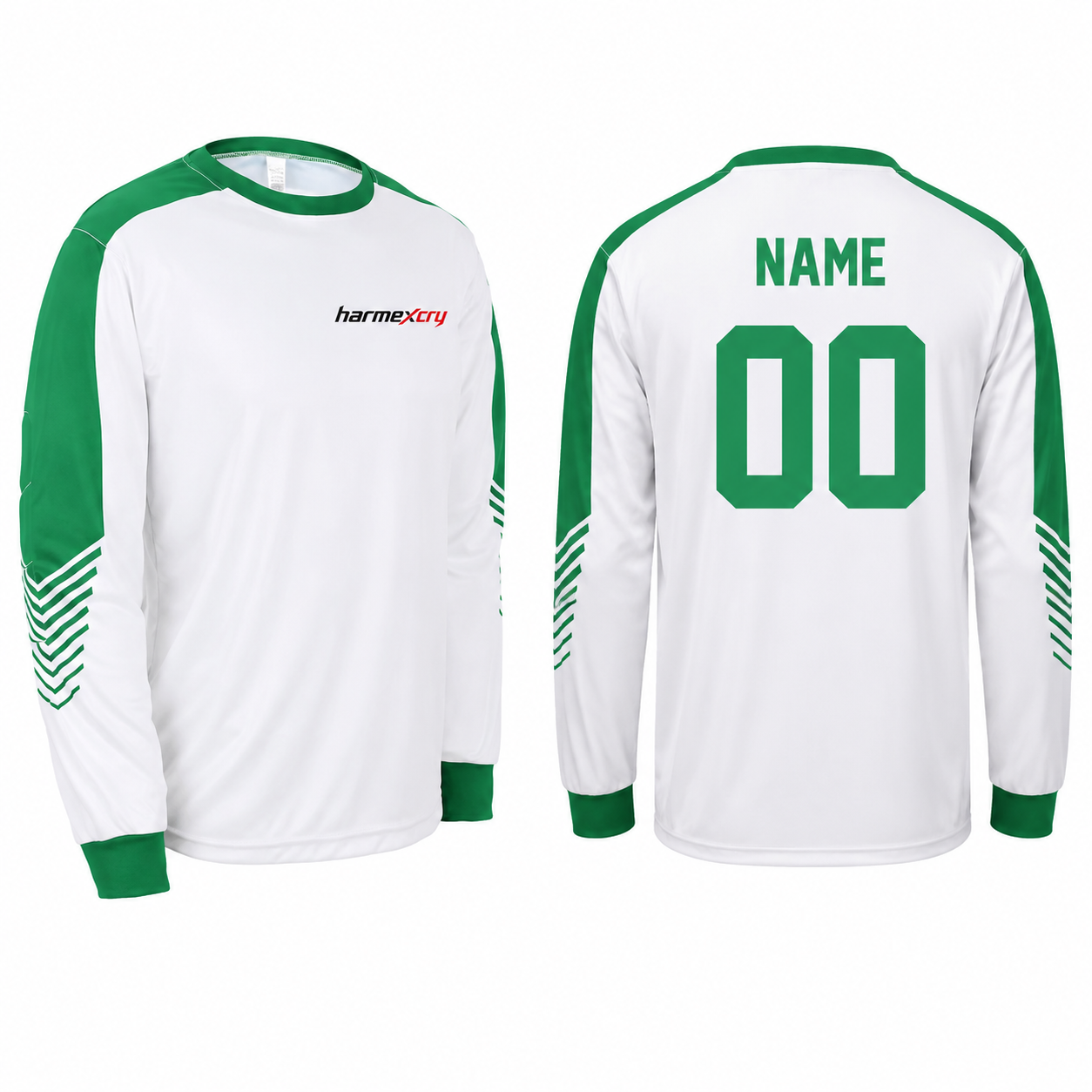 Green and White Striped Long-Sleeve Soccer Goalkeeper Jersey