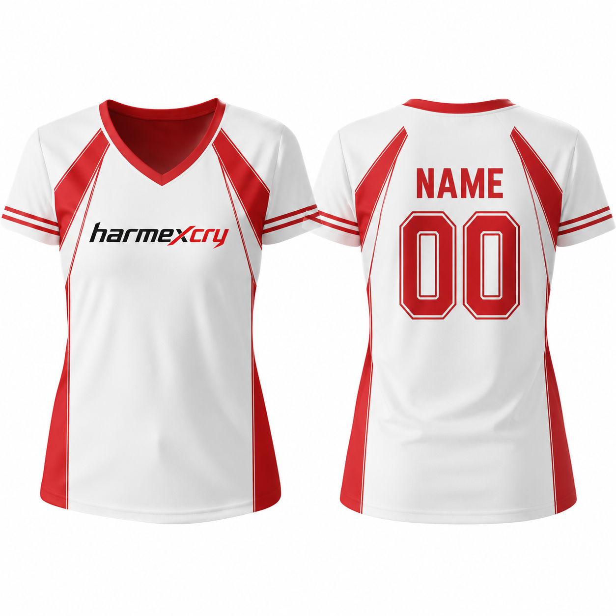 Women's White and Red Short-Sleeve V-Neck Soccer Jersey