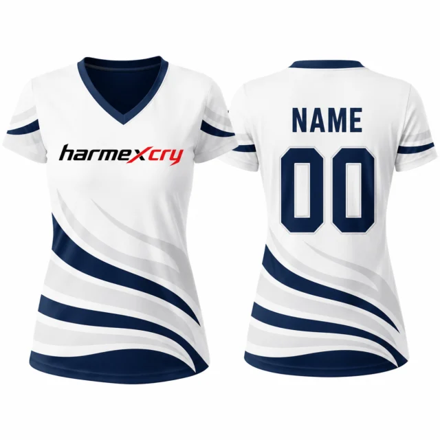 Women's White and Navy Short-Sleeve V-Neck Soccer Jersey