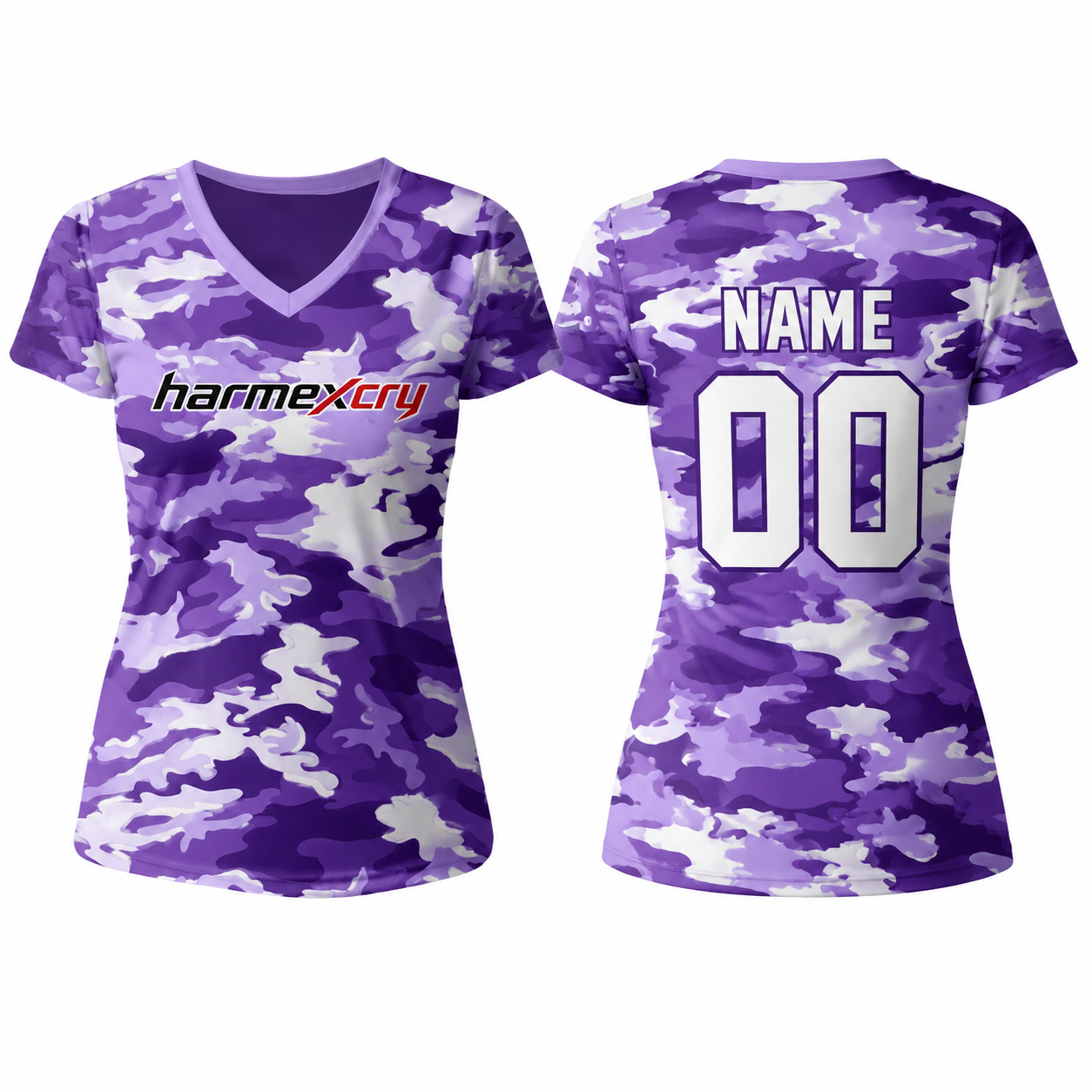 Purple and White Short-Sleeve V-Neck Camo Soccer Jersey