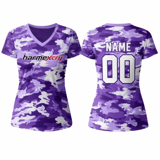 Purple and White Short-Sleeve V-Neck Camo Soccer Jersey