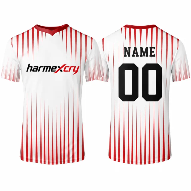 White and Red Short-Sleeve V-Neck Soccer Jersey