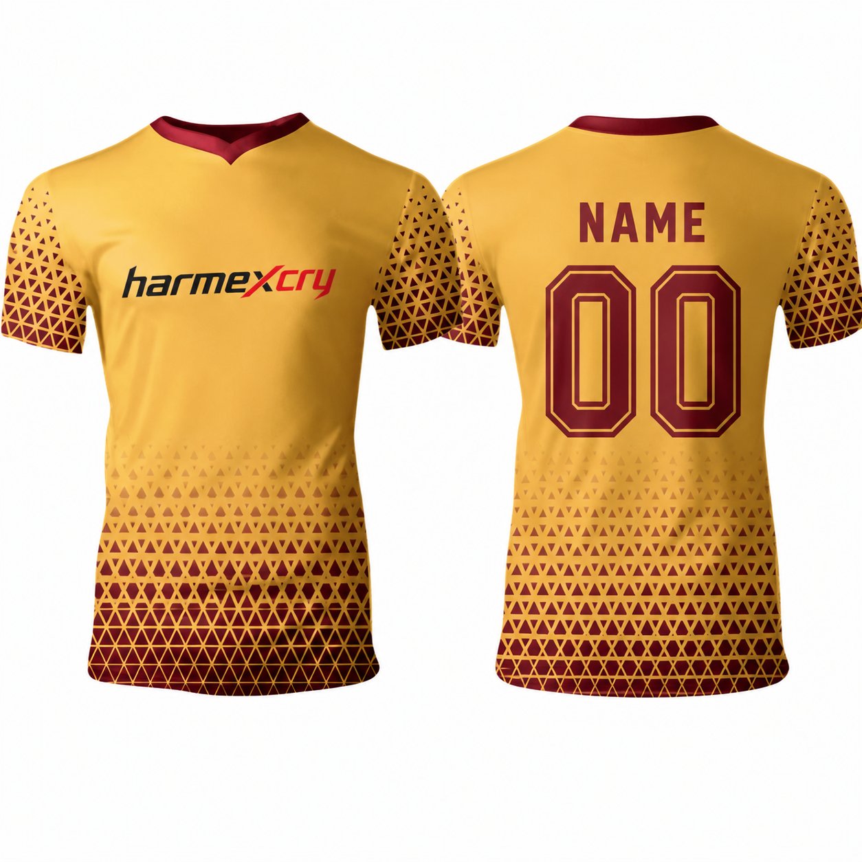 Gold and Maroon V-Neck Soccer Jersey with Triangle Pattern