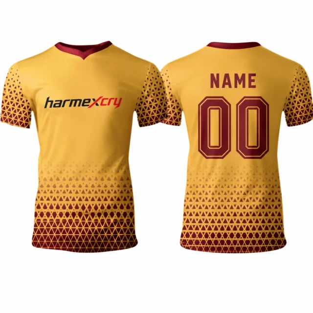 Gold and Maroon V-Neck Soccer Jersey with Triangle Pattern