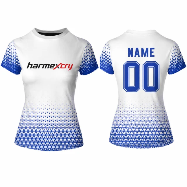 White and Blue Short-Sleeve Soccer Jersey with Gradient Mesh Design