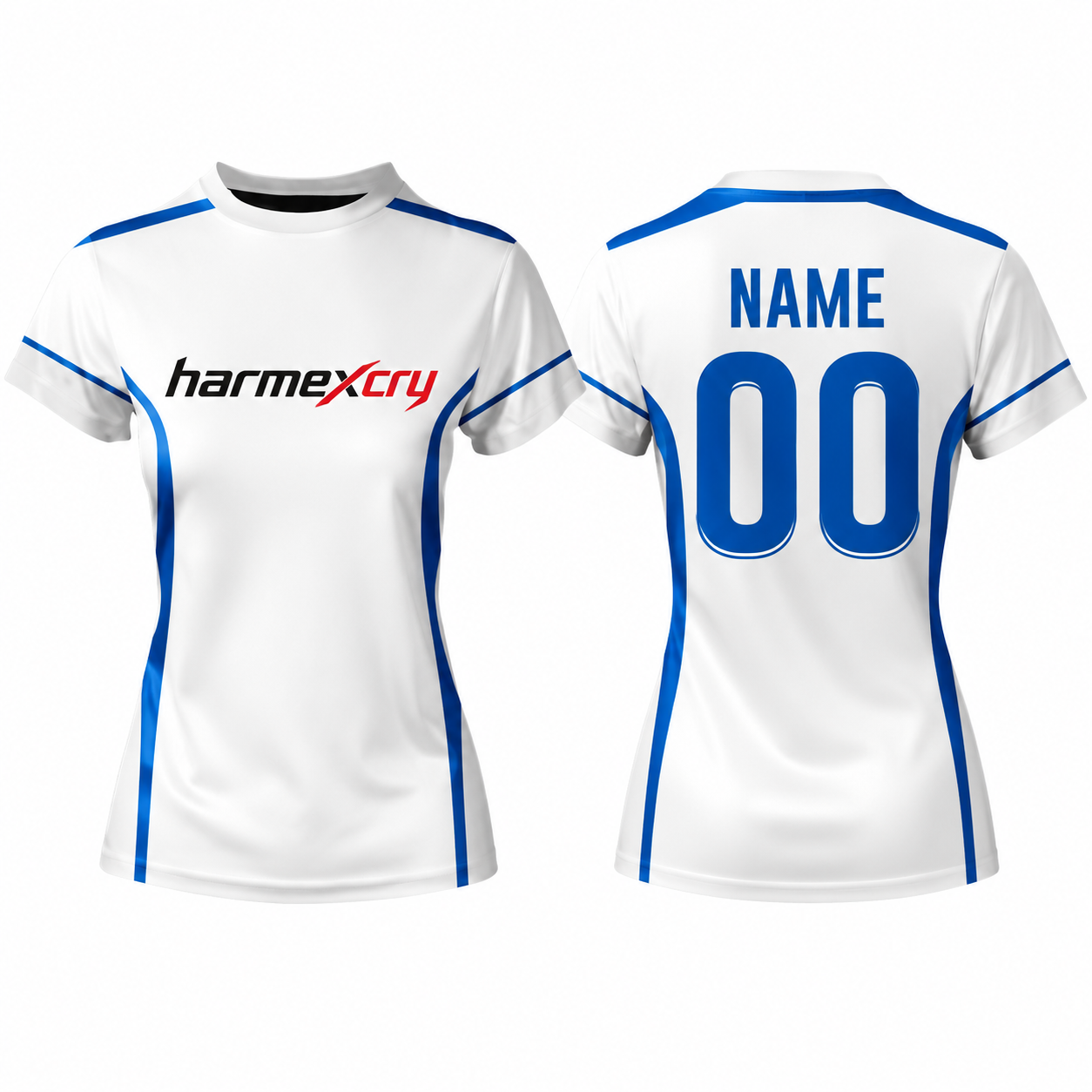 White and Blue Short-Sleeve Soccer Jersey with Contrast Design