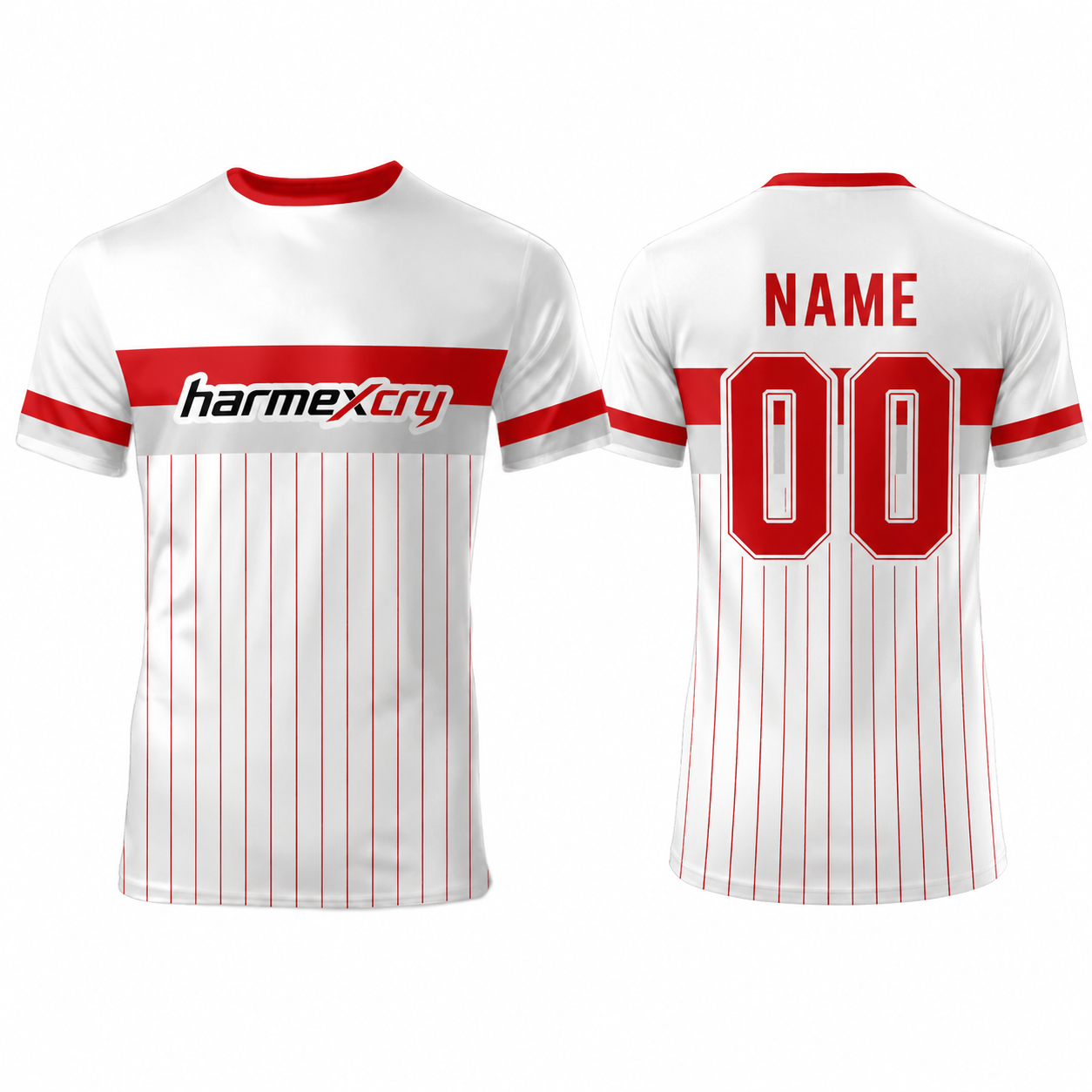 Red and White Striped Short-Sleeve Soccer Jersey