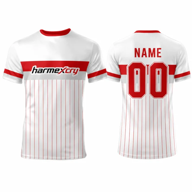 Red and White Striped Short-Sleeve Soccer Jersey