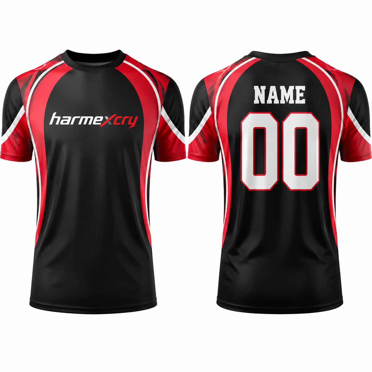 Black and Red Short-Sleeve Soccer Jersey with Curved Panel Design
