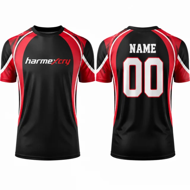 Black and Red Short-Sleeve Soccer Jersey with Curved Panel Design