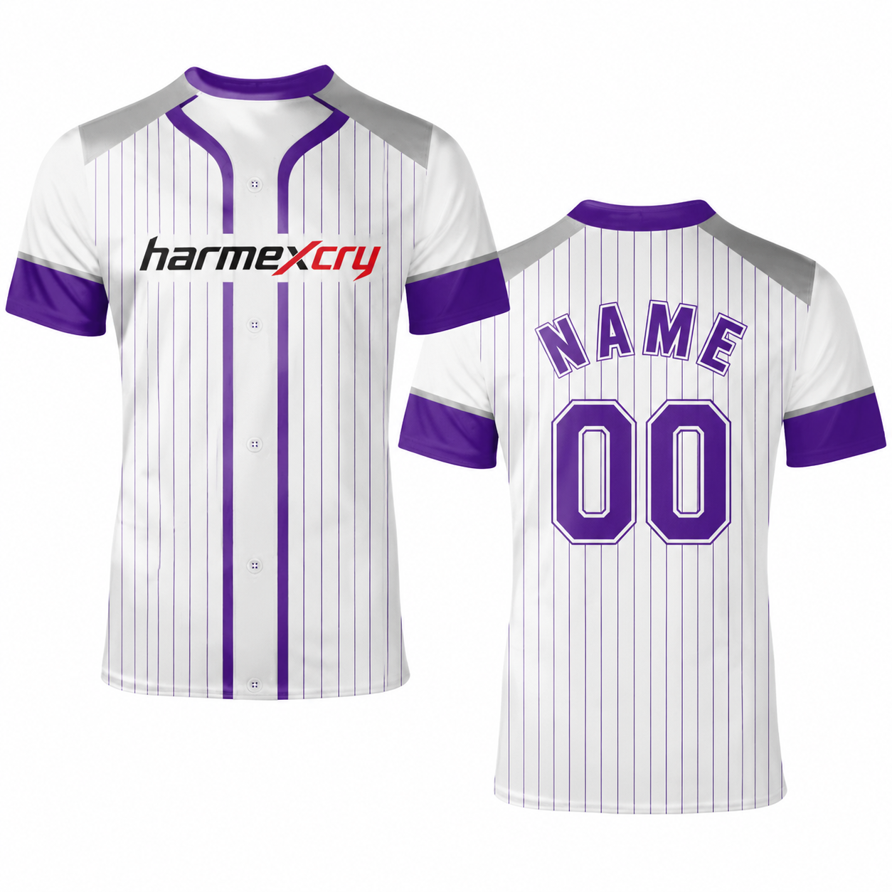 White and Purple Striped Short-Sleeve Performance Soccer Jersey