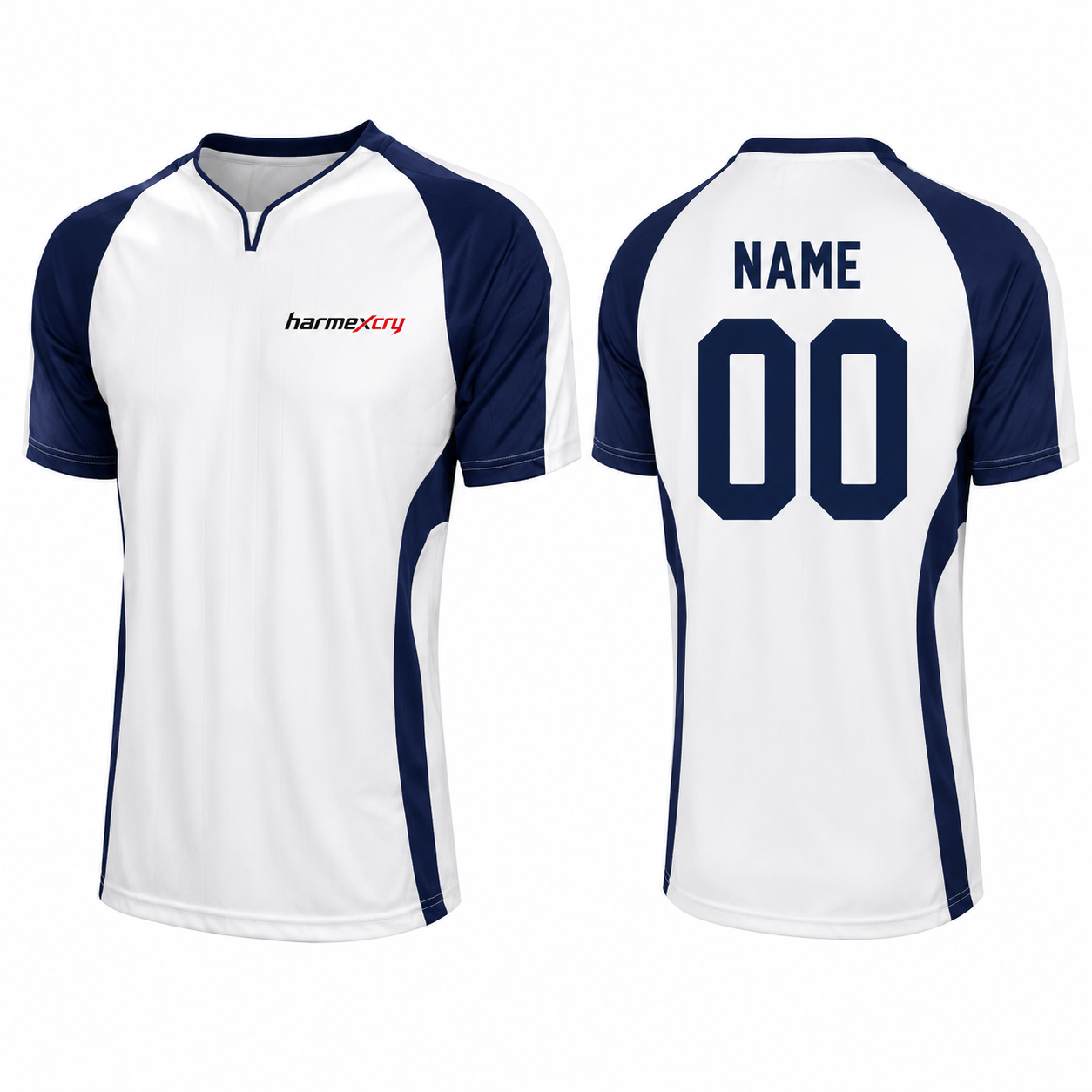 White and Navy Soccer Jersey with Contrast Panels
