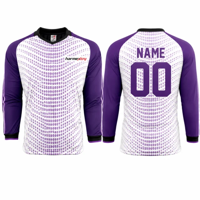 White and Purple Geometric Mesh Long-Sleeve Soccer Jersey