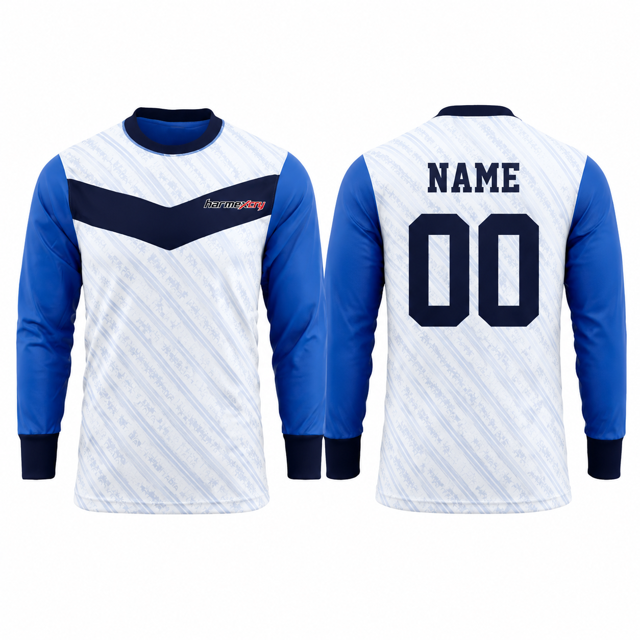 Blue and White Long-Sleeve V-Neck Soccer Training Jersey
