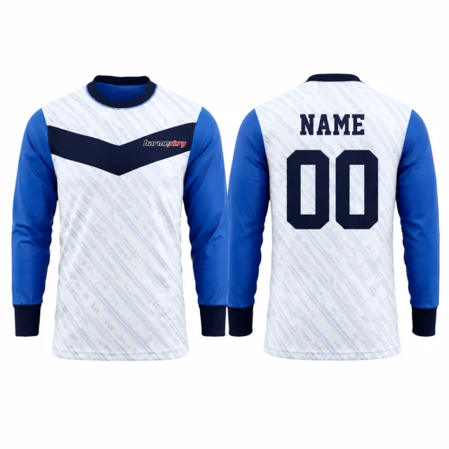 Blue and White Long-Sleeve V-Neck Soccer Training Jersey