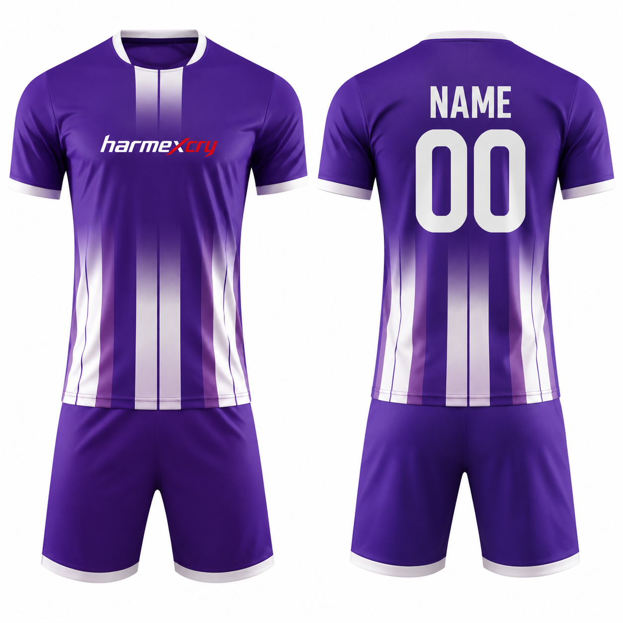 Purple and White Striped Short-Sleeve Soccer Jersey Set