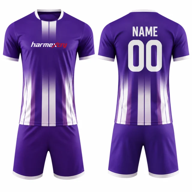 Purple and White Striped Short-Sleeve Soccer Jersey Set