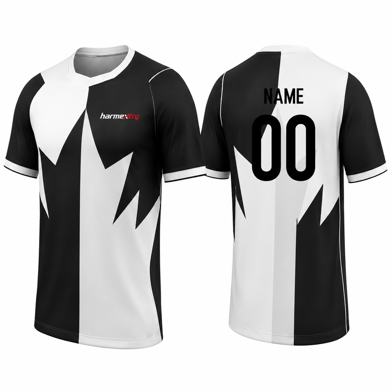 White Short-Sleeve Soccer Jersey with Gray Geometric Pattern
