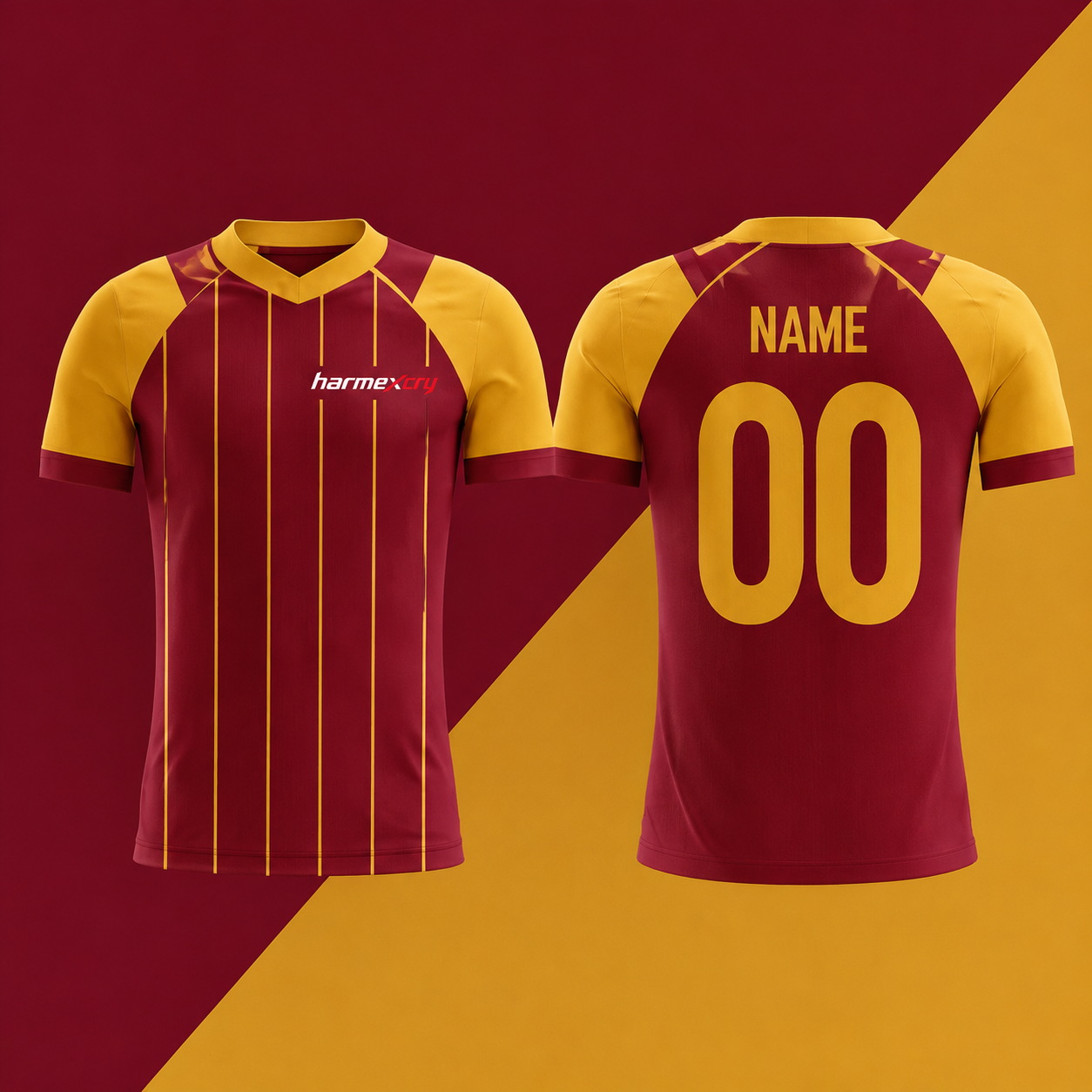 Maroon and Gold Short-Sleeve V-Neck Soccer Jersey Set