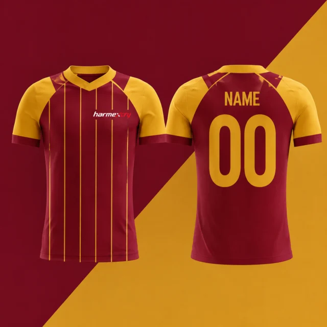 Maroon and Gold Short-Sleeve V-Neck Soccer Jersey Set