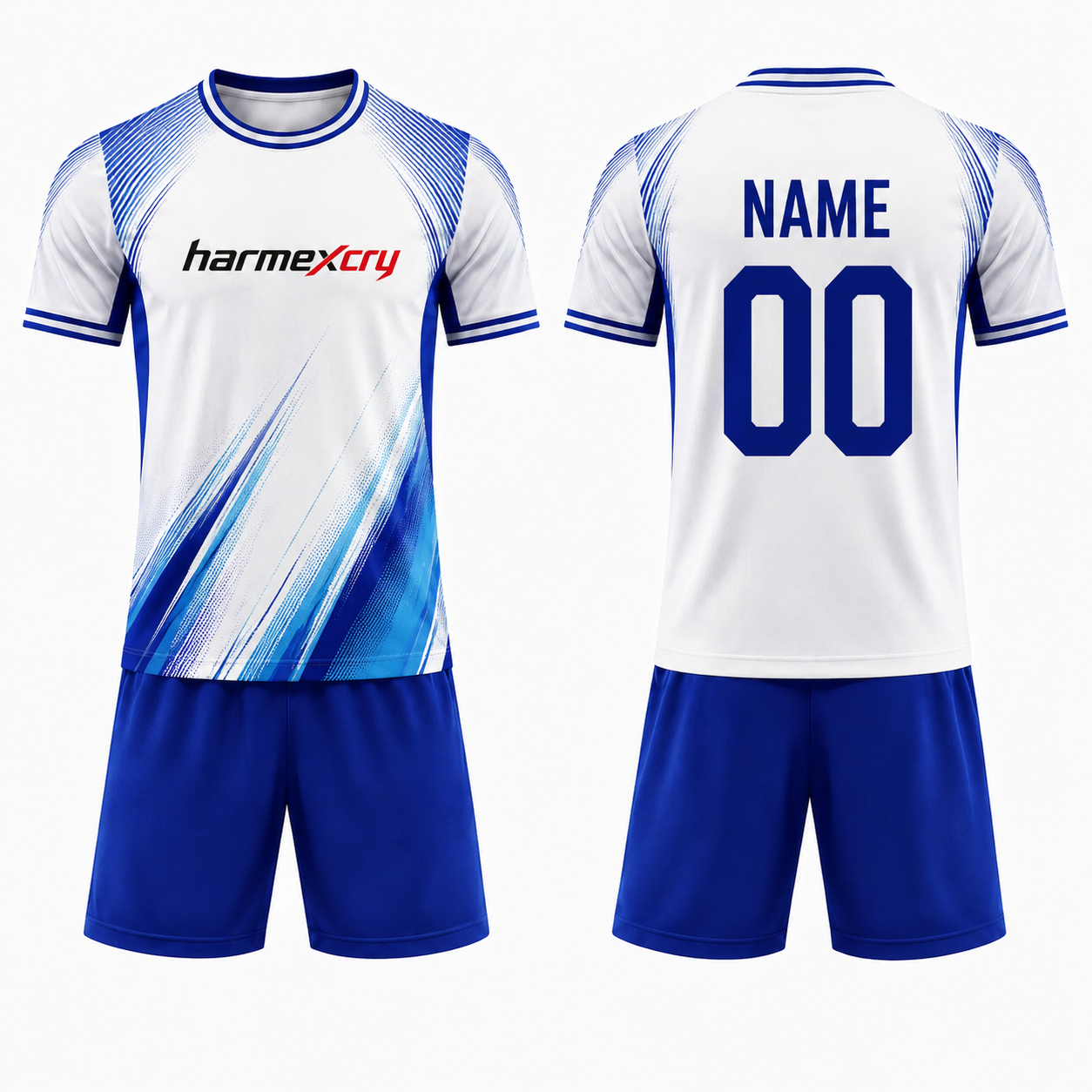Blue and White Short-Sleeve Soccer Jersey Set