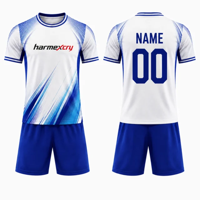 Blue and White Short-Sleeve Soccer Jersey Set