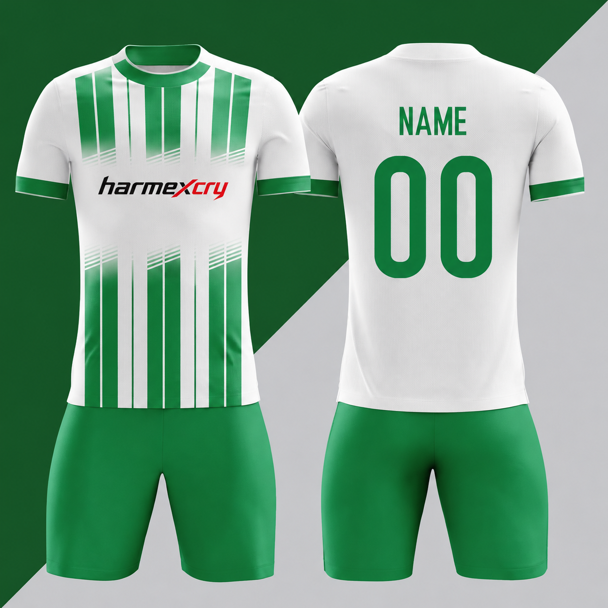 Green and White Short-Sleeve Soccer Jersey Set