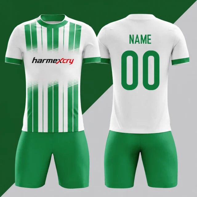 Green and White Short-Sleeve Soccer Jersey Set