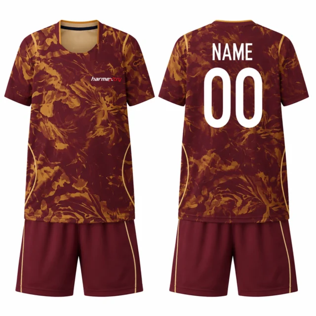 Maroon and Gold Tie-Dye Soccer Jersey and Shorts Set