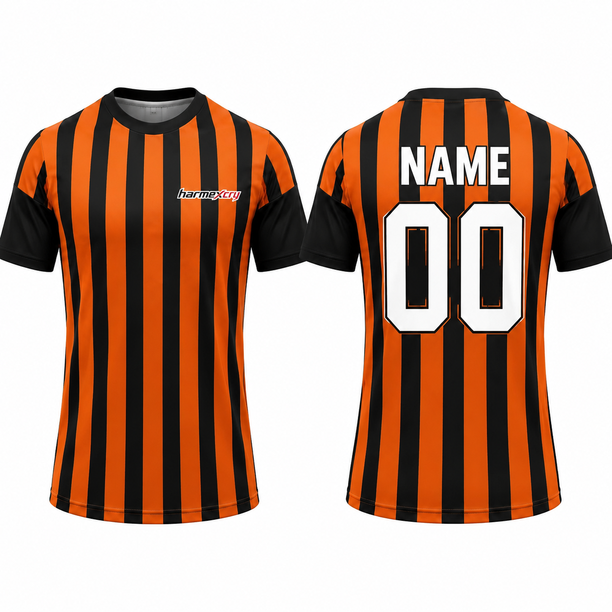 Black and Orange Striped Short-Sleeve Soccer Jersey