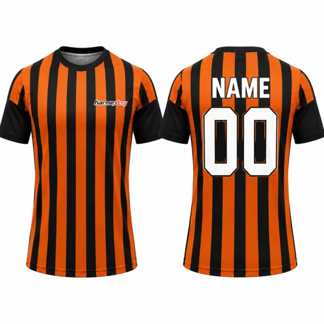 Black and Orange Striped Short-Sleeve Soccer Jersey