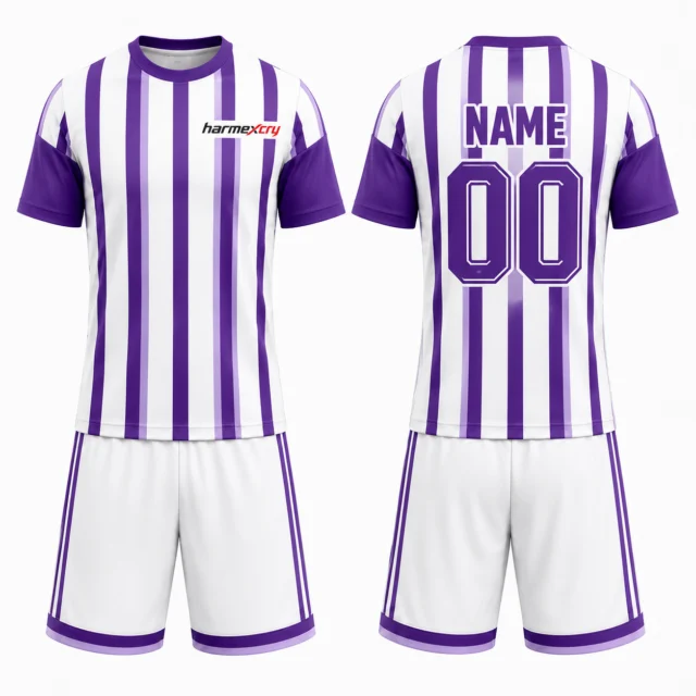 White and Purple Striped Short-Sleeve Soccer Jersey Set