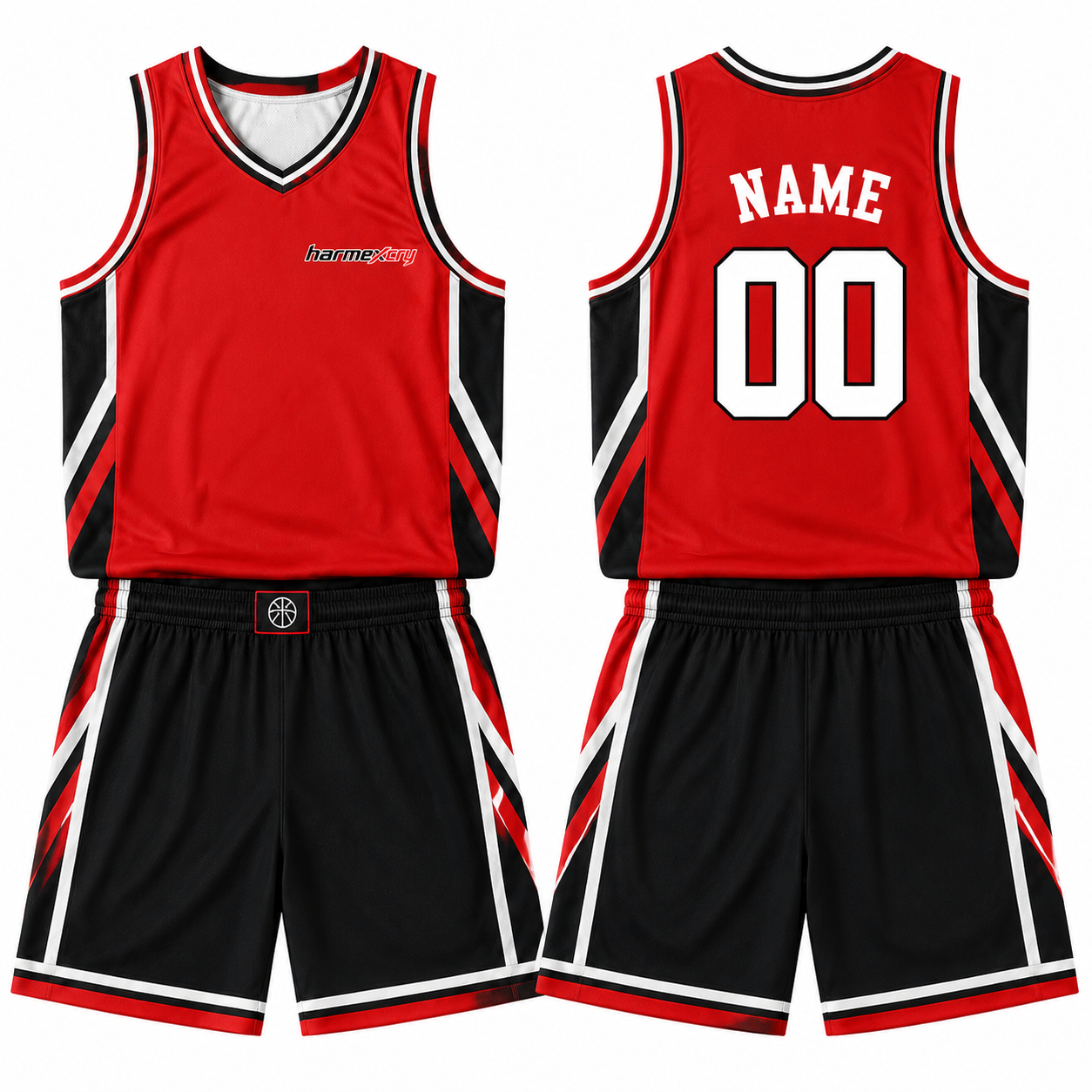 Red and Black Mesh Basketball Tank Top and Shorts Set
