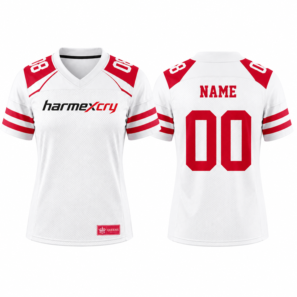 White and Red Short-Sleeve V-Neck American Football Jersey