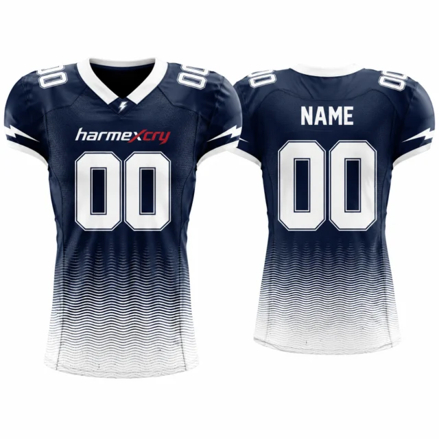 Navy and White Graphic V-Neck American Football Jersey