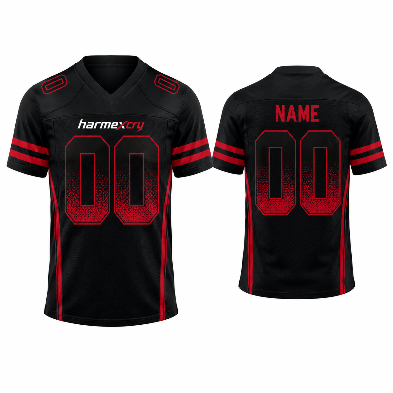 Black and Red American Football Jersey with Gold Accents