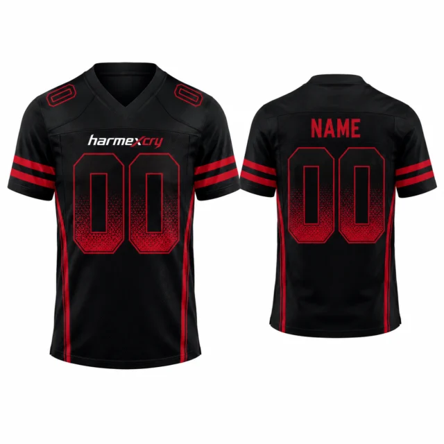 Black and Red American Football Jersey with Gold Accents