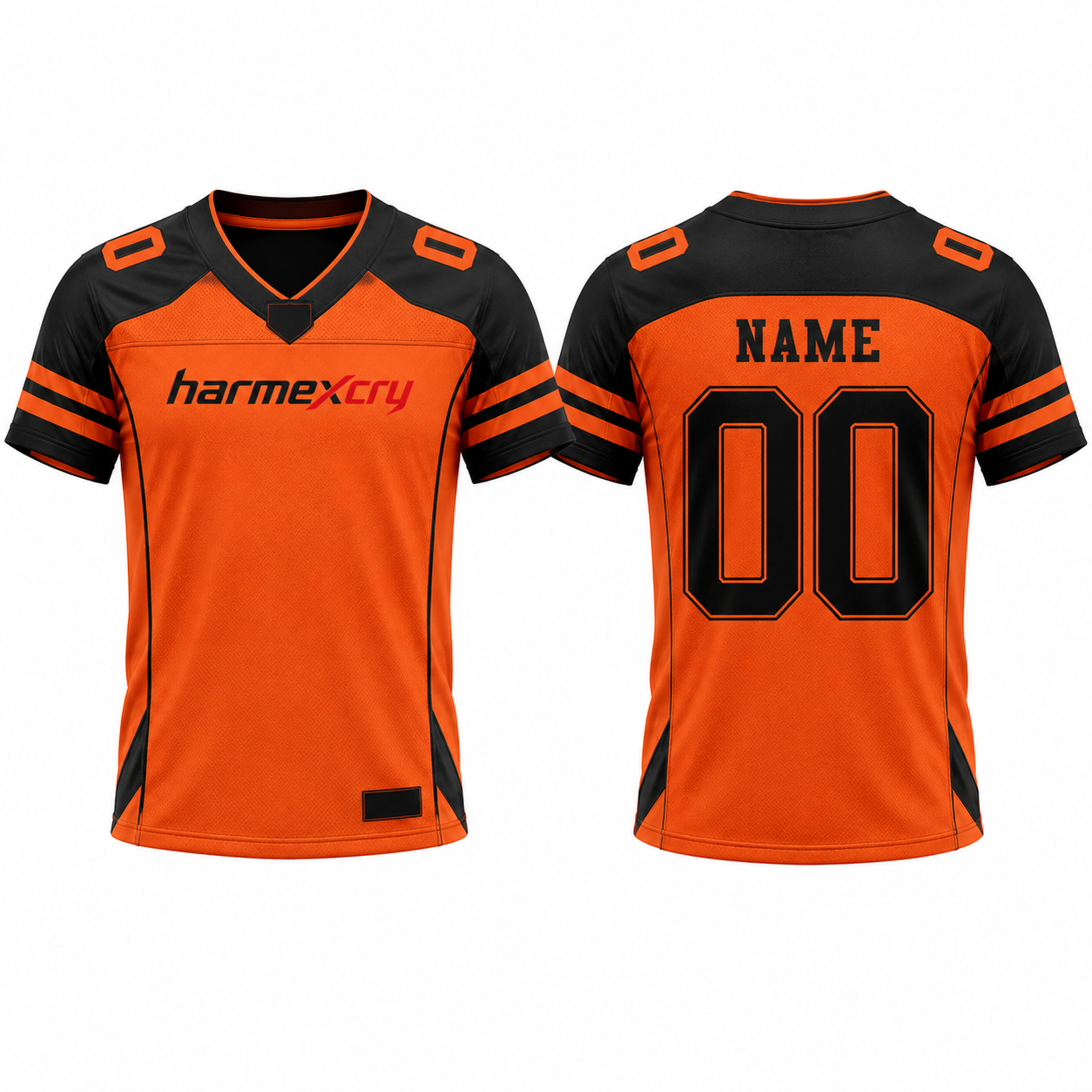 Orange and Black V-Neck American Football Jersey with Sleeve Stripes