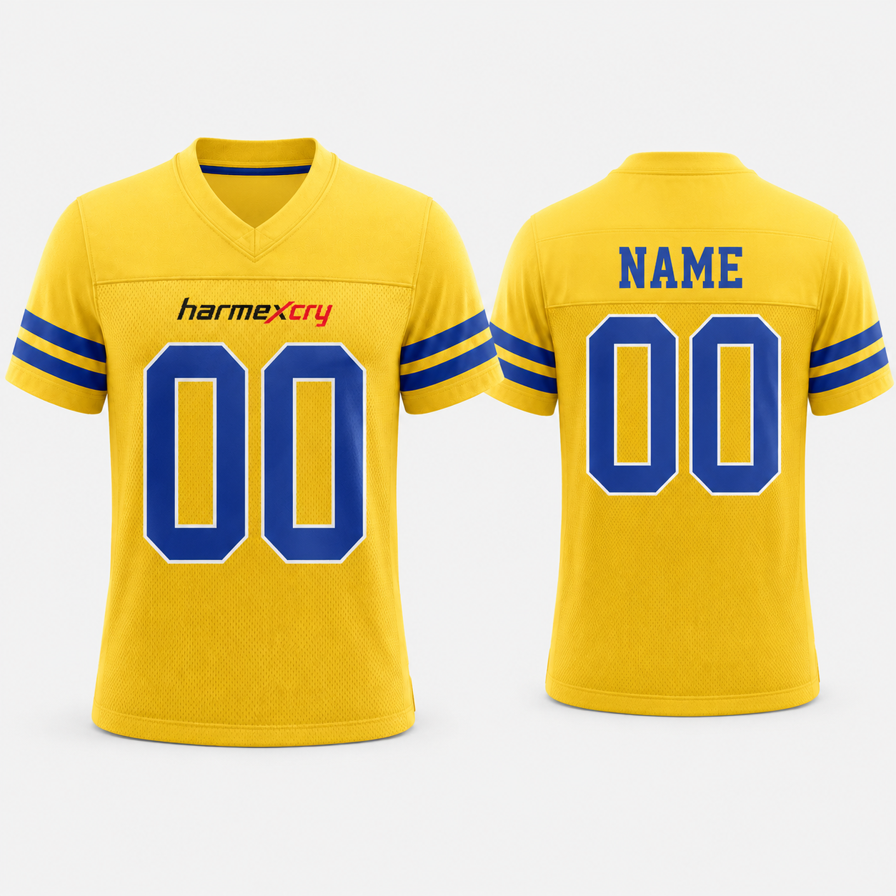 Yellow and Blue Short-Sleeve V-Neck American Football Jersey