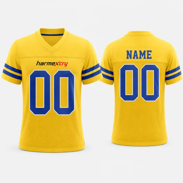 Yellow and Blue Short-Sleeve V-Neck American Football Jersey