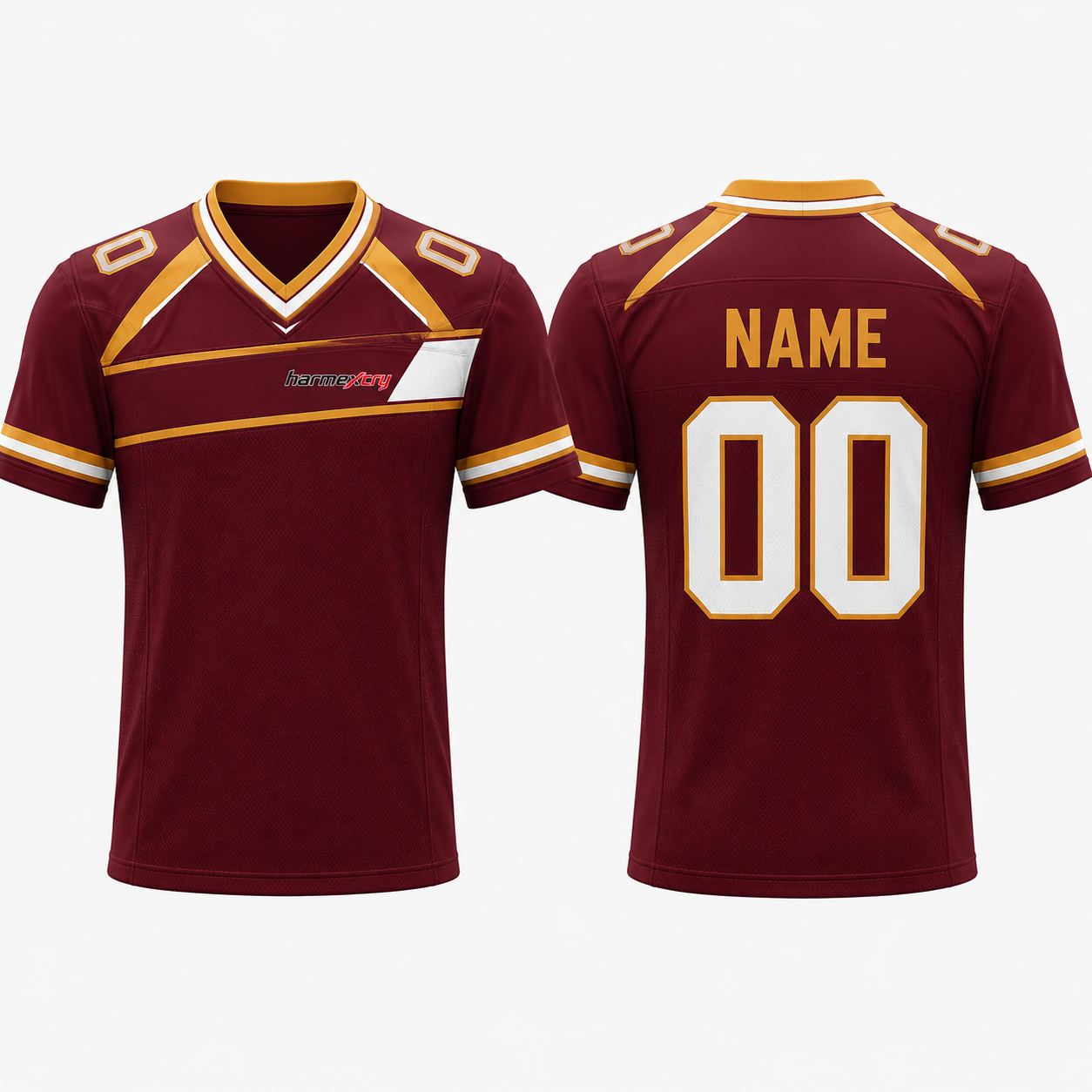 Maroon and Gold Short-Sleeve V-Neck American Football Jersey