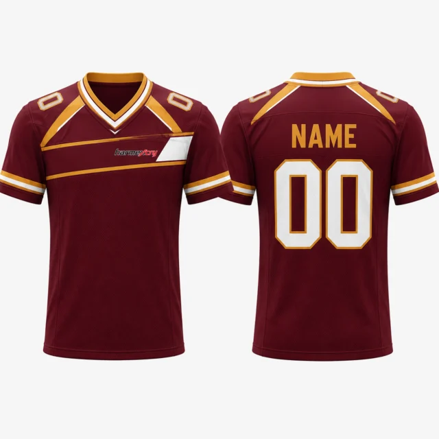 Maroon and Gold Short-Sleeve V-Neck American Football Jersey
