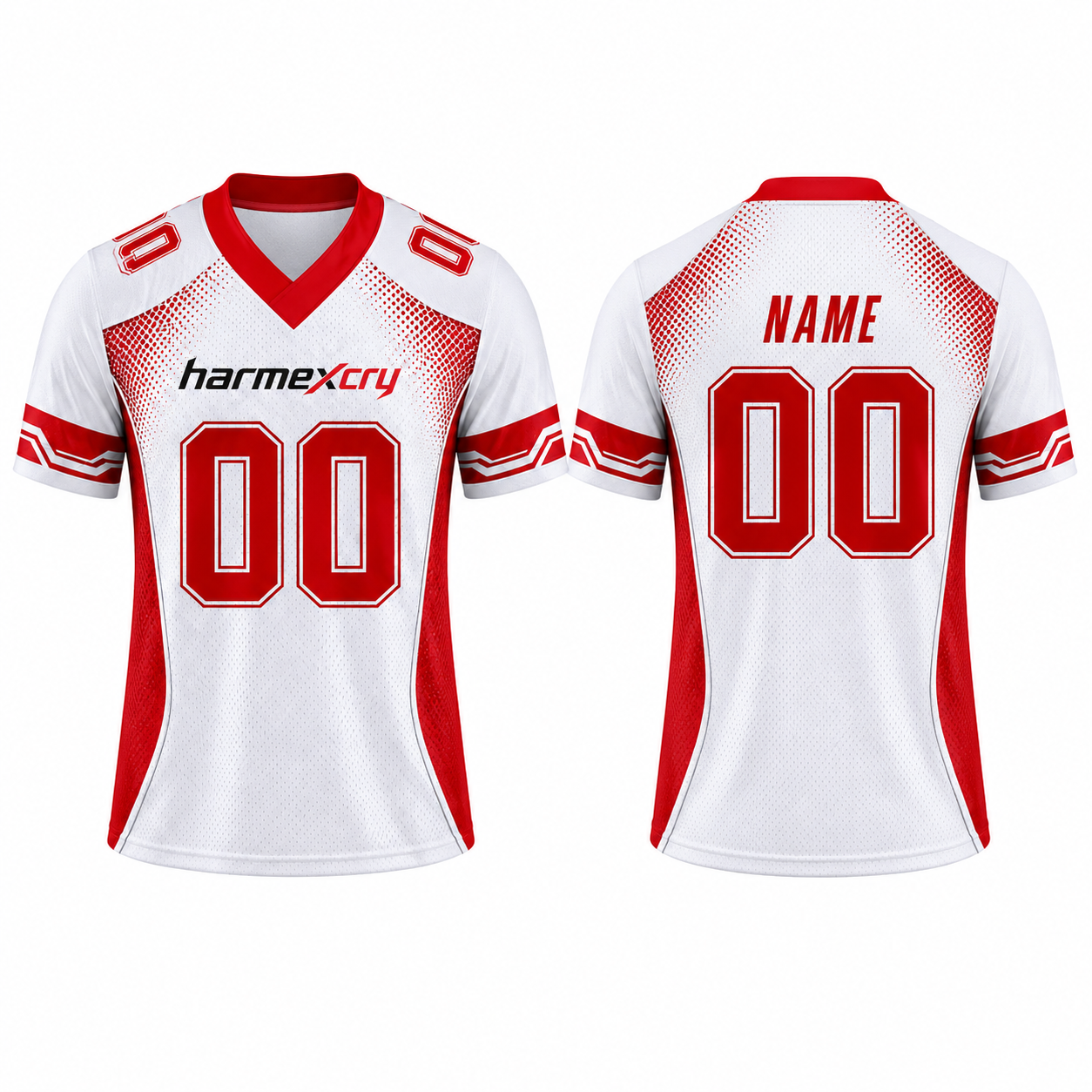 White and Red Striped Short-Sleeve V-Neck American Football Jersey