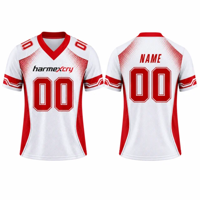 White and Red Striped Short-Sleeve V-Neck American Football Jersey