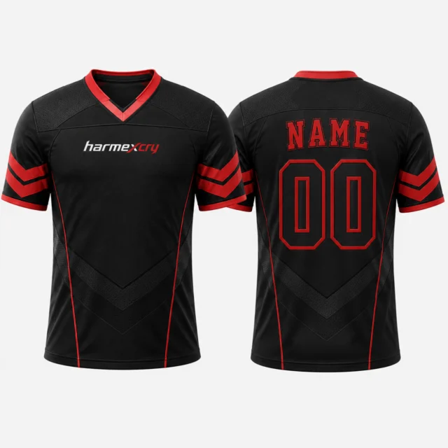 Black and Red Short-Sleeve V-Neck American Football Jersey