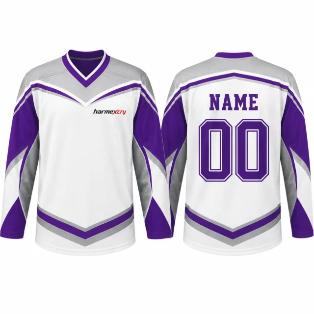 White and Purple Split-Color Long-Sleeve Ice Hockey Jersey