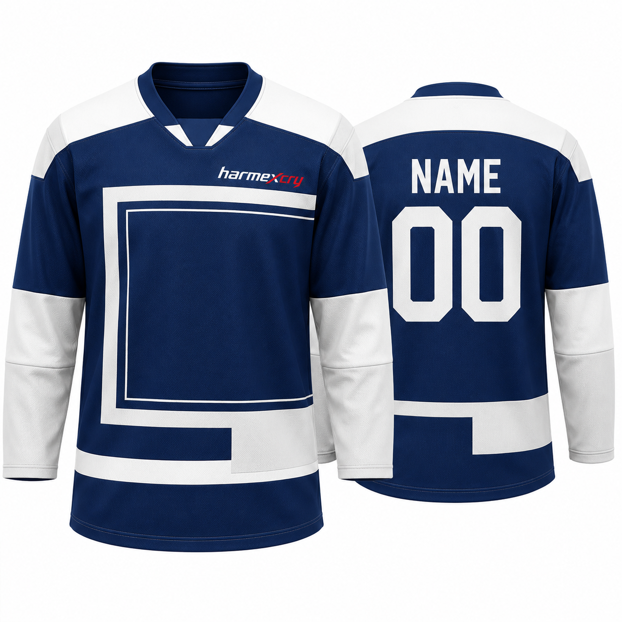 Blue and White Split-Color Long-Sleeve Ice Hockey Jersey