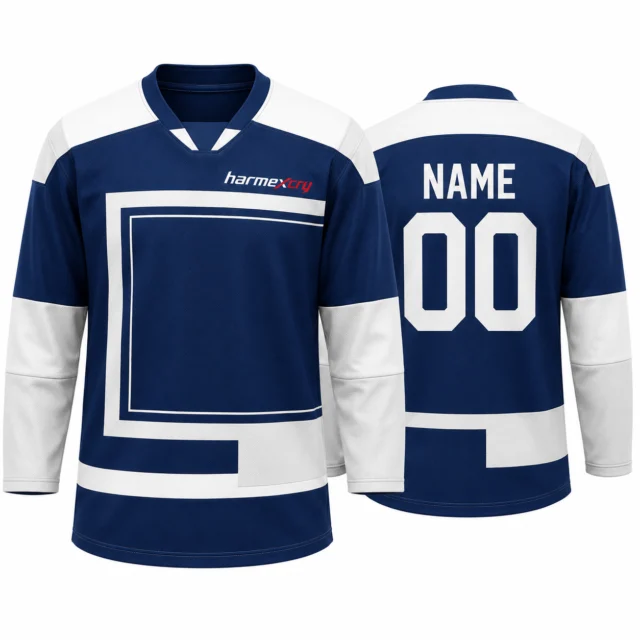 Blue and White Split-Color Long-Sleeve Ice Hockey Jersey