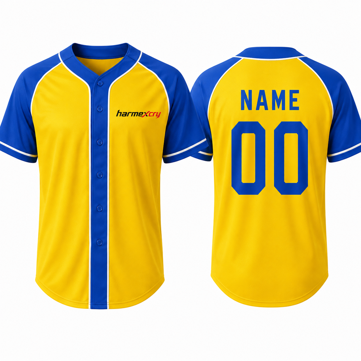 Royal Blue and Yellow Button-Front Baseball Jersey
