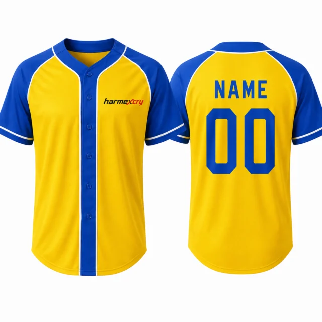 Royal Blue and Yellow Button-Front Baseball Jersey